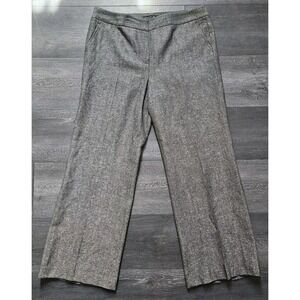 Lafayette 148 Wide Leg Pants Women 12 Gray Herringbone Wool Rayon Office Lined